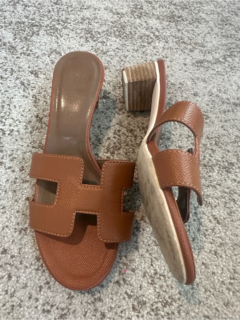 Hermes Oasis Cognac Leather Sandals 37/6.5